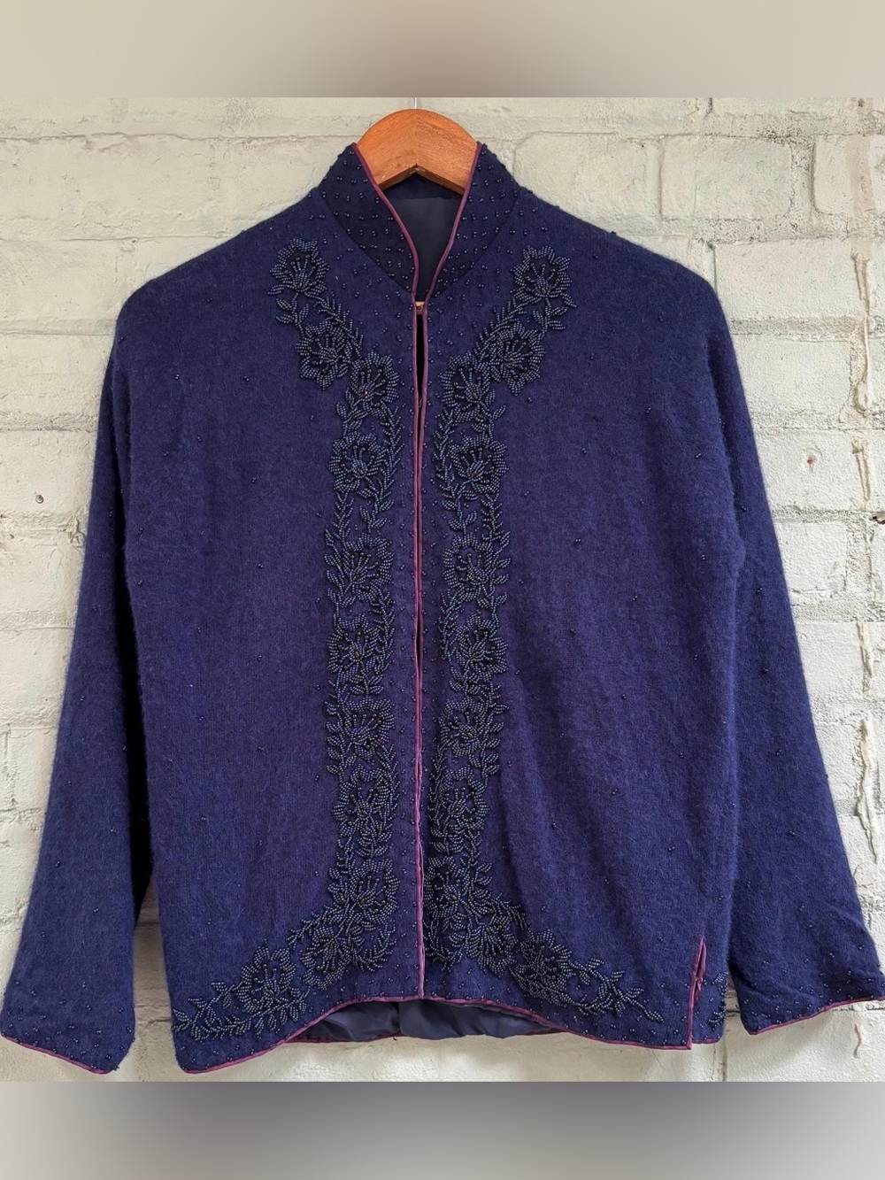 Vintage 1960s Navy Beaded Cardigan weater